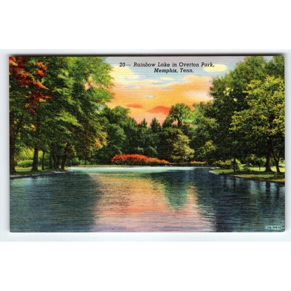 Vintage Linen Postcard Rainbow Lake Overton Park Memphis Tennessee - Picture 1 of 2